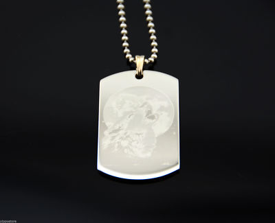 #ad Howling Wolf Moon Custom Engraved Dog Tag Pendant Necklace $9.99