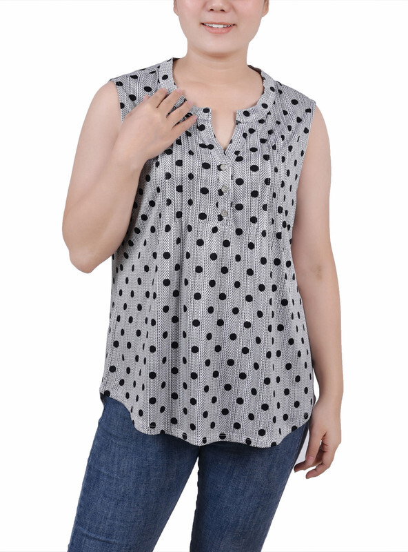 売れ筋商品|||ニューヨークコレクション カットソー トップス レディース Petite Sleeveless Knit Y-neck Top Black Doeskin Greek Key Petite Sleeveless Knit Y Neck Top – NY COLLECTION