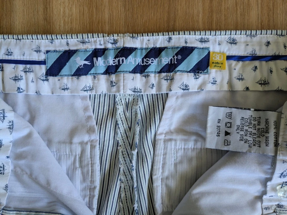 Pantalones de diversión modernos blancos/azules/púrpura talla M proxeneta/años 80/90 talla 30 como nuevos Foto 3 de 4