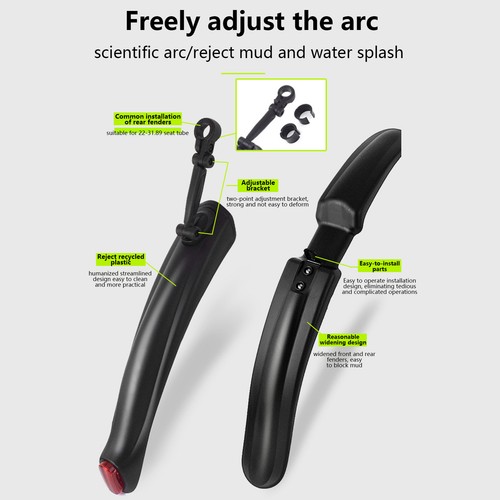 Cycling Mud Guard Bike Tire Mudguard Waterproof Reflective Longer Rear - Picture 11 of 12