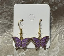 Vintage Design Purple Pastoral Butterfly Gold Dangle Earrings