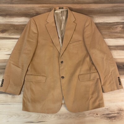 Stafford Blazer Mens 46L Beige Camel Hair Wool Blend 2 Button Coat Sport Jacket
