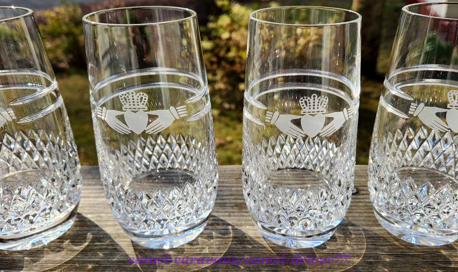 Set 4 Vtg GALWAY Cut Crystal CLADDAGH RING Etched Hands HIGHBALL Water GLASSES eBay