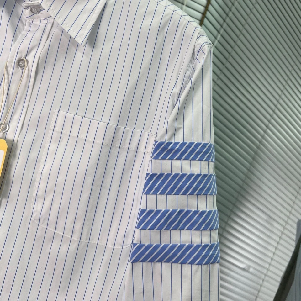 Thom Browne Mujer Primavera Otoño Nueva Camisa Solapa Manga Larga Cuatro Barras Rayas Foto 3 de 4