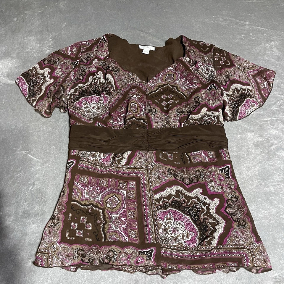 Y2K Dressbarn Babydoll Top Womens 2X Brown Ruffle Tie Detail Fairy Whimsigoth - Image 2 of 4