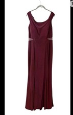 XSCAPE Women’s Burgundy Full Length Evening Gown Mesh Sides Sleeveless Formal 14