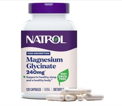 Natrol Magnesium Glycinate 240 mg High Absorption 120 CAPSULES / 2 month Supply