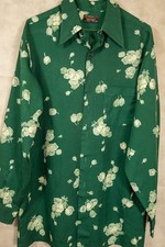 VINTAGE JC Penny Towncraft Penn Prest Green With Cream Flowers Shirt 16.5x34