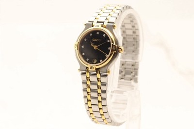 MINT w/Box] Gucci 9000L 11P Diamond Black Dial Quartz Women's
