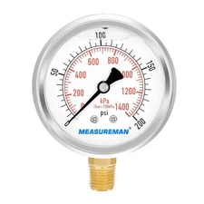 2-1/2" Stainless Steel Liquid-Filled Pressure Gauge, 0-200psi Dual Scale