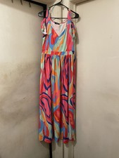 CHICME Women’s Multicolor Abstract V-Neck Spaghetti Strap Maxi Dress Size L