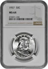 1957 50C Silver Franklin Half Dollar NGC MS 64 White Coin in New Holder
