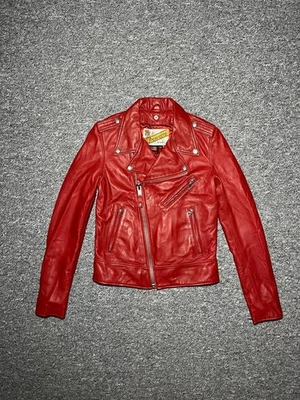 Chaqueta de motociclista SCHOTT NYC Perfecto vintage de cuero de cordero roja para mujer - talla XS - Imagen 1 de 4
