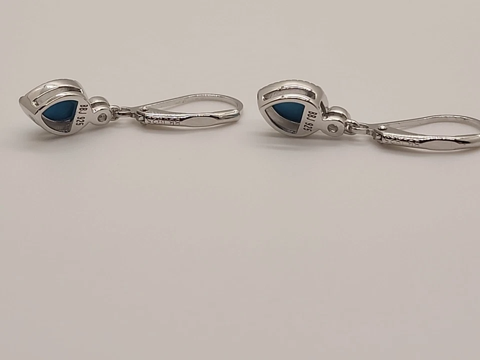 Pendientes de plata enchapados en rodio turquesa de la Bella Durmiente azul CTB1431 0,07ctw Foto 2 de 4
