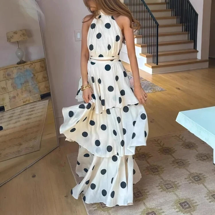chinese dress ladies White Polka Dot Linen Midi Dress – self-portrait-US main image 0