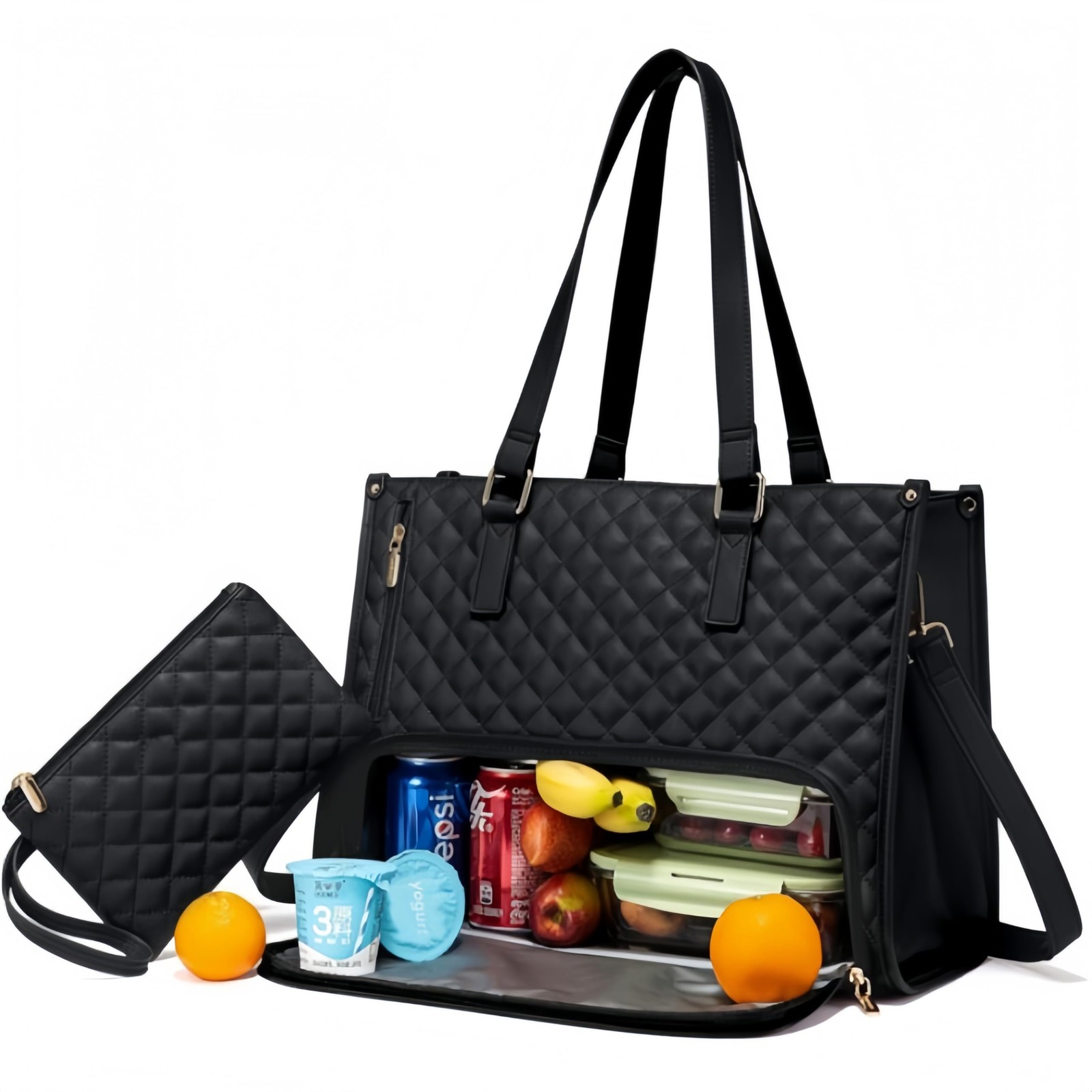 2-in-1 Lunch Tote Bag for Women with Insulated Lunch Compartment & Purse 15.6