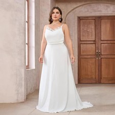 Plus Size Elegant Long Satin Lace Butterfly Knot Wedding Dresses Floor Length