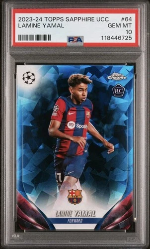 2023-24 Topps Chrome Sapphire UEFA #64 Lamine Yamal RC Barcelona PSA 10 GEM MT
