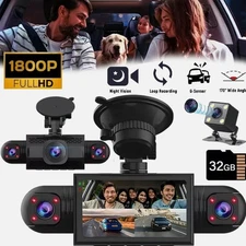 HD 1080P 360° Dash Cam 4 Channel Driving Recorder Car Front+Rear Camera +32GB