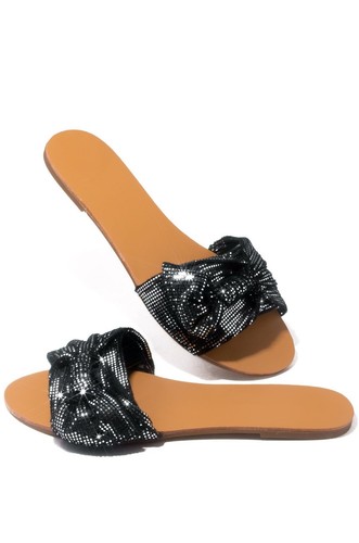 Shoe Republic Kentt Feeling Hot Schwarz Schimmer Flache offene Zehenpartie Slide Maultier Sandalen - Bild 2 von 4