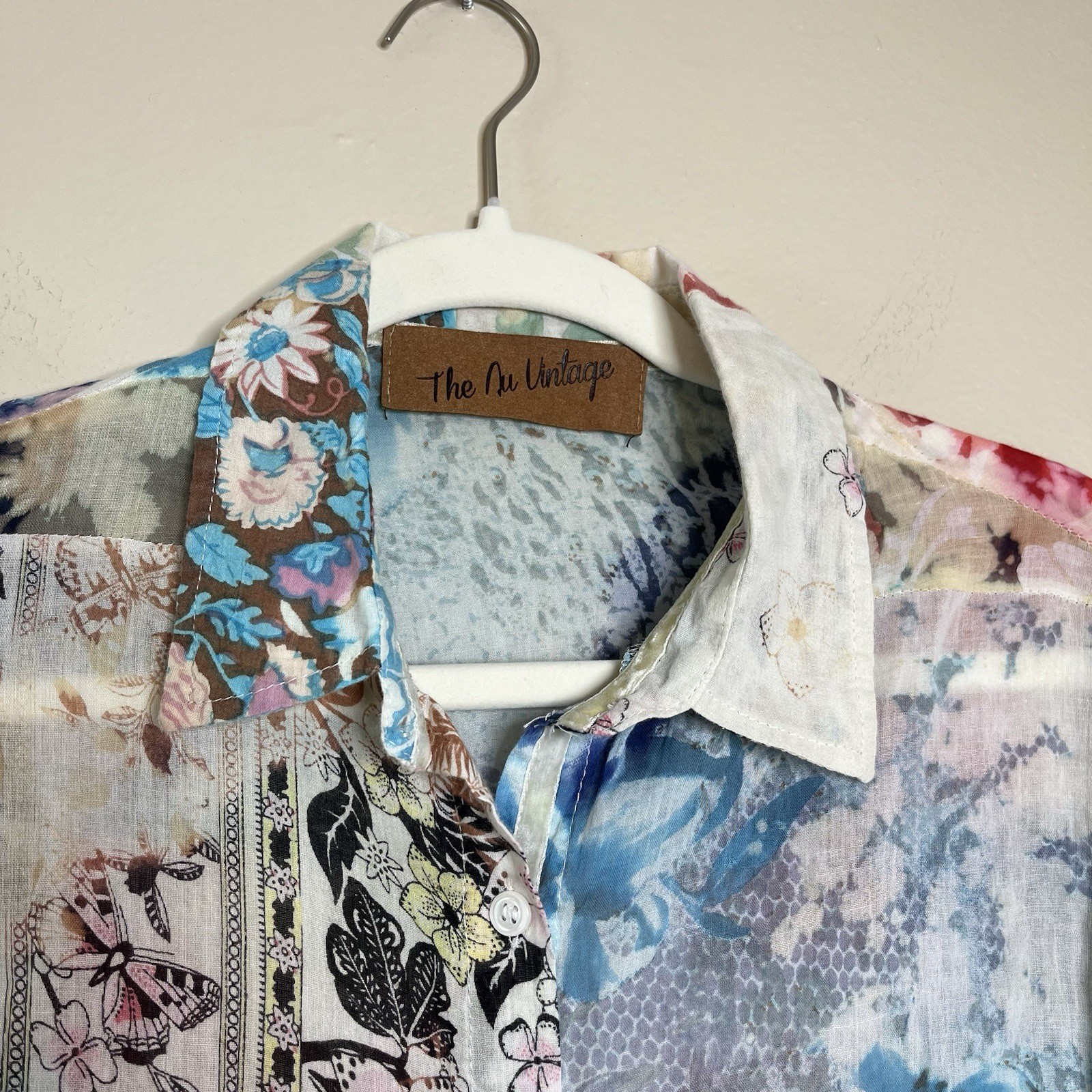 women button down shirt Patchwork Pattern Art To … - image 6