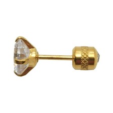 Solid 18K Yellow Gold Filled 6mm 4-Claws Round Zircon Stud Post Post Earrings