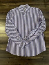 Peter Millar Mens L Button Down Shirt Weekender Wash Purple Stripe Long Sleeve