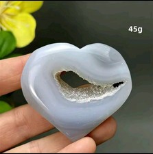 Blue Agate Crystal Heart Carving- Natural Gemstone  - W:45g