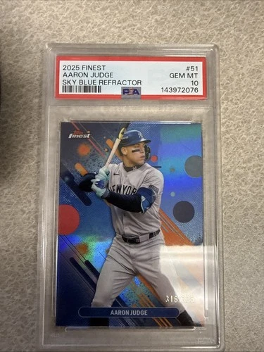 Aaron Judge 2025 Topps Finest Sky Blue Refractor  /325 PSA 10👍👍💥💥