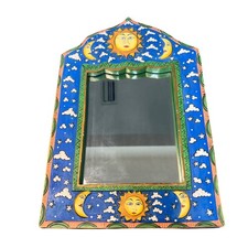 Vtg 90s Hand-Painted Blue Gold Celestial Sun ...