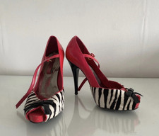 River Island Women’s UK 4 Red Zebra Peep Toe Court Stiletto Heels Bow