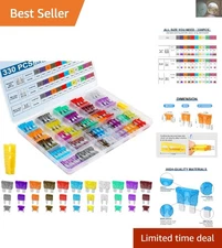 330PCS Car Fuses Kit: Standard, Mini & Low Profile with Fuse Puller Included