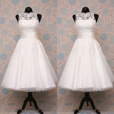Short Wedding Dresses Lace Sleeveless White Ivory Tea Length Mini Bridal Gowns