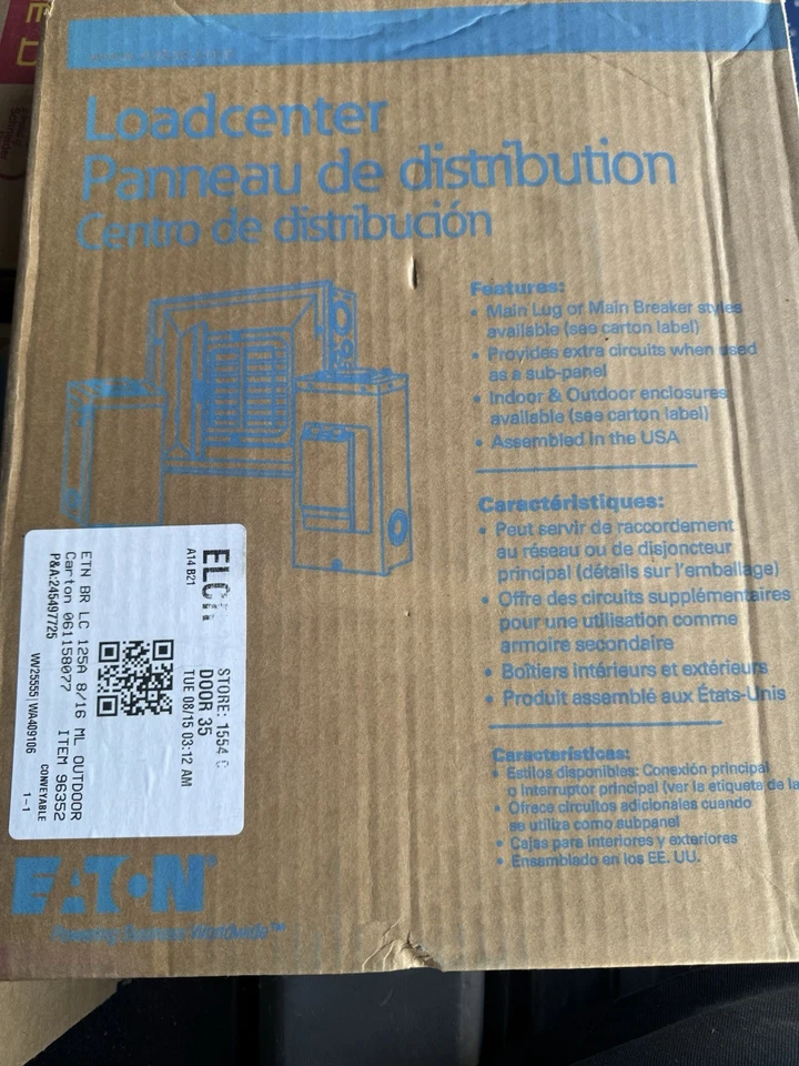 *Nuevo* EATON BR816L125RP Centro de carga principal para exteriores hermético 125 amperios Foto 2 de 2
