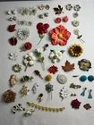 VTG ENAMEL LUCITE LEATHER FLOWER BROOCH EARRINGS JEWELRY LOT 47pcs SC Trifari