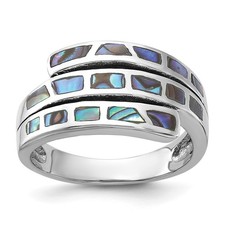 Sterling Silver Rhodium-Plated Polished Abalone Fancy Band Ring Size 7