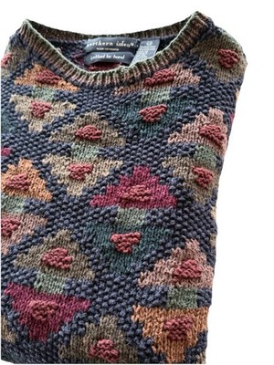 Northern Isles Hand Knit Sweater Vintage Mens Large Multicolor Textured Heavy