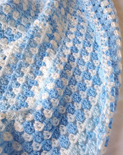 Crochet BABY BLANKET AFGHAN Granny Square 30"x 30" Blue White Handmade New