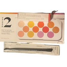 LOT Morphe 2 Bright Eyeshadow Palette with Brush, eyebrow brush, and lipstick