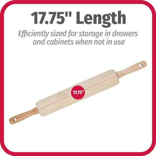 Goodcook Classic Easy Roll Wood Rolling Pin 10 Inch Hardwood Baking Tool - Picture 7 of 8