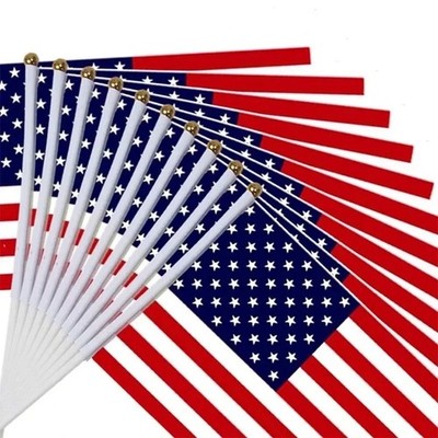 10Pcs American Handheld Flags USA Mini Stick Flags Independence Day Decor
