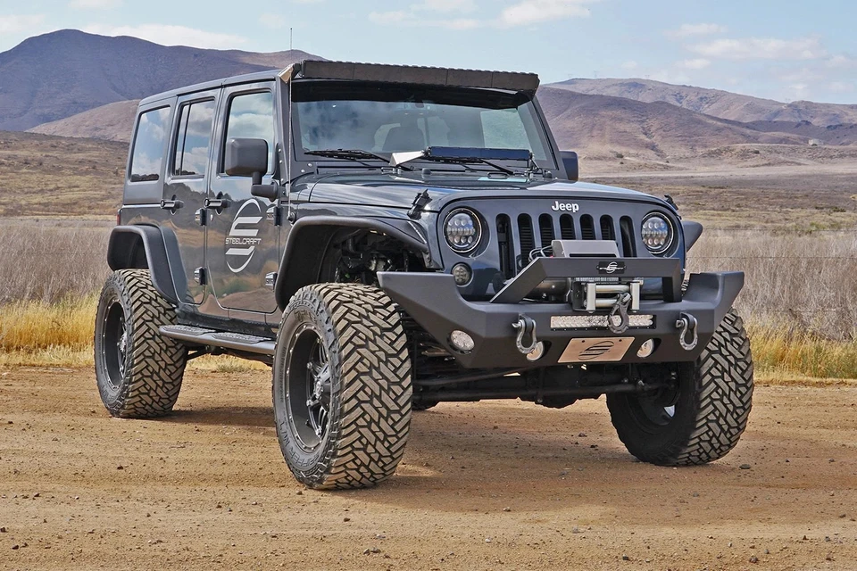 For Jeep Gladiator 20-24 Full Width Black Front Winch HD Bumper w Hoop Foto 3 de 4