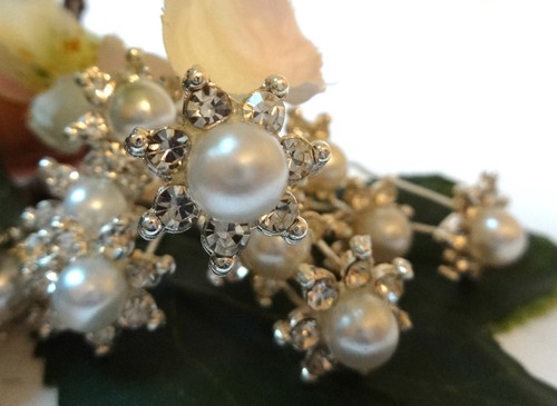 SILBER STRASS BLUMEN HAARNADEL PERLE weiß HAARNADELN BRAUT HOCHZEIT HAARSCHMUCK - Bild 6 von 12