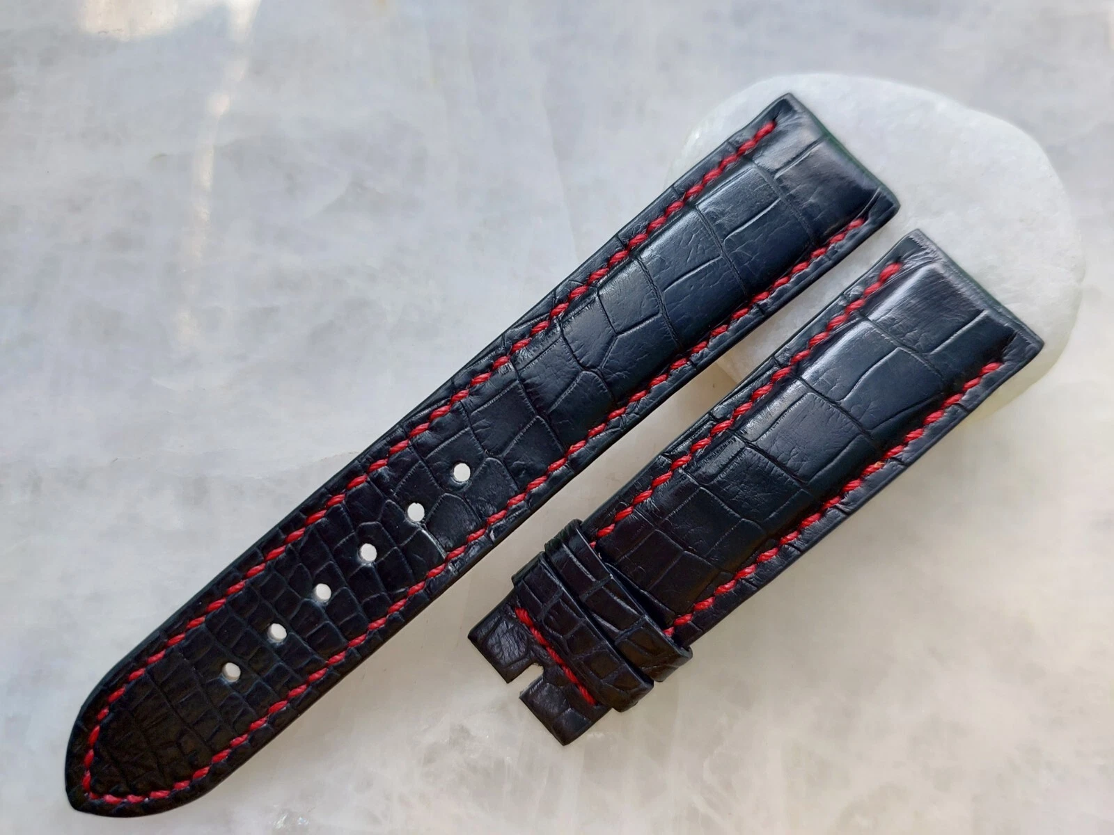 20mm/18mm Black Alligator Crocodile Print Leather Watch Strap Band