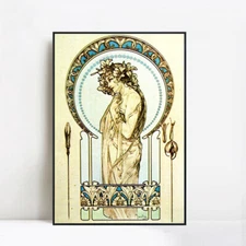 Framed Canvas Giclee Art Folio - Illustration of Draped Woman by Alphonse Mucha