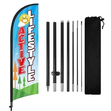 FSFLAG Active Lifestyle Feather Flag 8FT with Pole and Stake for Fitness Promo