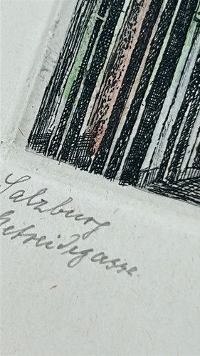 Vintage Jalrburg Belgian Street Hand Tinted Pencil Art Etching Signed Rister - Picture 4 of 10