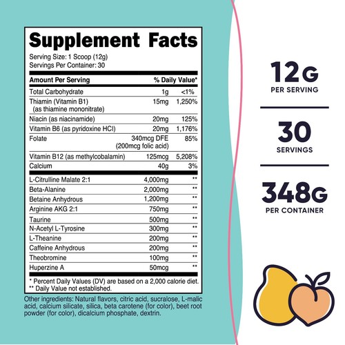 Nutricost Pre-Workout Powder for Women, Peach Mango, 30 Servings - Picture 2 of 5