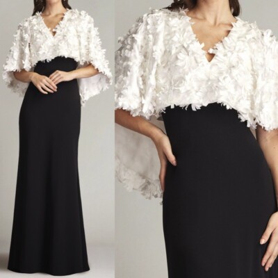 NWT TADASHI SHOJI ELYZA SATIN FLOWER OVERLAY GOWN DRESS CCE23425L IVORY  BLACK 10 | eBay