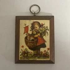 Vintage Hummel girl with flowers mini wall decor made in west Germany